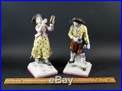 Pair Antique French Strassburg or European Faience Dancing Gypsy Figures 19th C