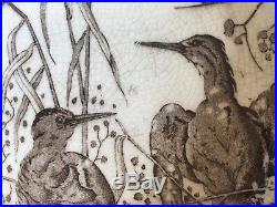 Pair French Antique Marsh Birds Brown Transferware Plates Victorian Faience Set