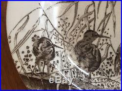Pair French Antique Marsh Birds Brown Transferware Plates Victorian Faience Set