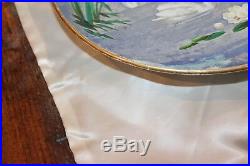 Pair Gorgeous French Faience Swan Plates Chargers Vintage Antique Pottery Rare