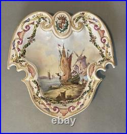 Pair Of Antique French or Italian Faience Soft Paste Scenic Harbor Scene Dishes