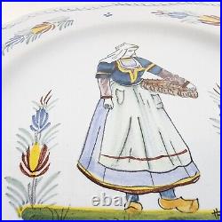 Pair Of Henriot Quimper Faience Octagonal Porcelain Plates Breton Man And Woman