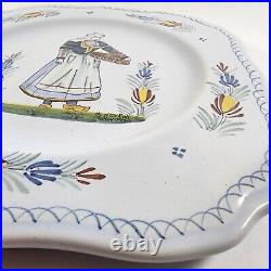 Pair Of Henriot Quimper Faience Octagonal Porcelain Plates Breton Man And Woman