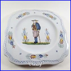 Pair Of Henriot Quimper Faience Octagonal Porcelain Plates Breton Man And Woman