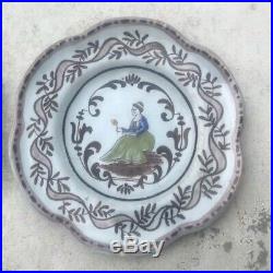 Pair Of Vintage Antique French Faience Quimper Style Peasant Plates