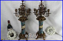 Pair french antique faience candelabras candle holders