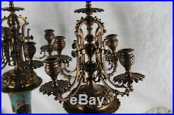 Pair french antique faience candelabras candle holders