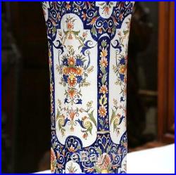 Pair of 19th Century French Hand Painted Faience Trumpet Vases from Normandy