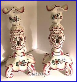 Pair of FRENCH Decor Main FAIENCE Vintage Candle Holders 11