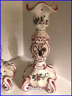 Pair of FRENCH Decor Main FAIENCE Vintage Candle Holders 11