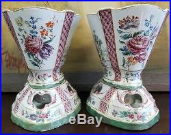Pair of Mid 18th Century French Sceaux Penthieve Faience Porcelain Cachepots