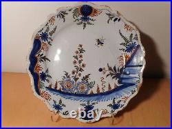 Plate Antique Faience Grinder 18 Century Ceramic Centre France Flower