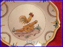 Plate Antique French Faience Revolutionary Plate Rooster on Top A Canon c. 1790