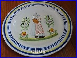 Pretty Vintage Plate French Faience Hb Quimper 19 Th Century