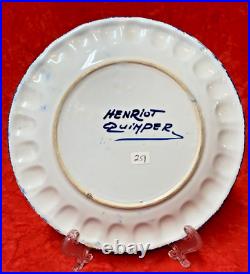 Quimper Faience, Beautiful Henriot Quimper plate woman 6 Round pie crust design