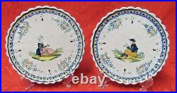 Quimper Faience, Beautiful Very Early HR plates with Man & Woman (6 round)