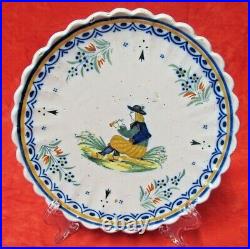 Quimper Faience, Beautiful Very Early HR plates with Man & Woman (6 round)