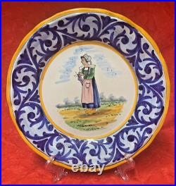 Quimper Faience lovely older plate 9 3/4 round with Breton woman