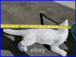 RARE ANTIQUE POTTERY CAT roof climbing GLASS EYES FRENCH FAIENCE C. 1920s
