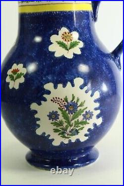 = RARE Antique 18th/19th c. French Faience Pitcher Blue Hand Painted, Marked