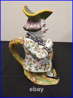 RARE Antique Desvres French Faience Character Toby Jug The Snuff Taker