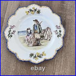 RARE Antique French Henriot Quimper Faience Plate Hand Painted 10 Fisherman