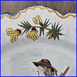 RARE Antique French Henriot Quimper Faience Plate Hand Painted 10 Fisherman