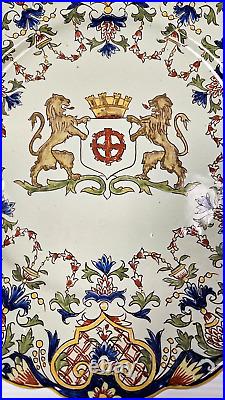 RARE Desvres 9 3/4 Cabinet Plate (Circa 1900) Coat of Arms France Faience 4