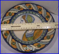 RARE EARLY ANTIQUE FRENCH FAIENCE QUIMPER PROVINCIAL HND PAiNTED 9 PLATE MAIDEN