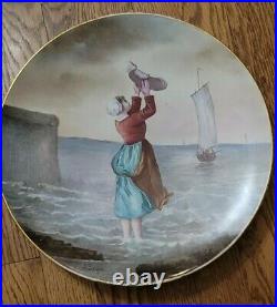 RARE French 12 1/4 Antique Montereau Faience Charger portrait hand painted Sign