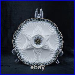 RARE French Antique Oyster Plate SARREGUEMINES Majolica FORGET ME NOTs pattern