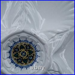 RARE French Antique Oyster Plate SARREGUEMINES Majolica FORGET ME NOTs pattern