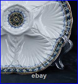 RARE French Antique Oyster Plate SARREGUEMINES Majolica FORGET ME NOTs pattern