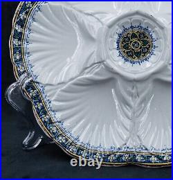 RARE French Antique Oyster Plate SARREGUEMINES Majolica FORGET ME NOTs pattern