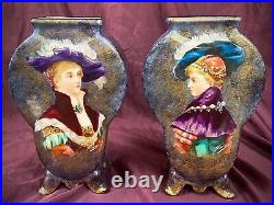 RARE French Faience Hand Painted Portrait Vases Choisy Le Roi Creil & Montereau
