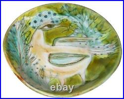 RARE G. DEBOUL SANT VICENS FRANCE SGND FAIENCE GLZD CER ART POTTERY PLATE WithBIRD