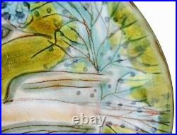 RARE G. DEBOUL SANT VICENS FRANCE SGND FAIENCE GLZD CER ART POTTERY PLATE WithBIRD