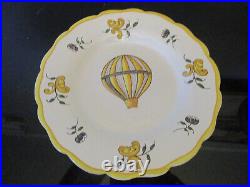 RARE Set 6 Vtg Antique French Faience HandPainted Hot Air Balloon 8-1/4 Plates