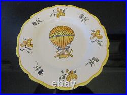 RARE Set 6 Vtg Antique French Faience HandPainted Hot Air Balloon 8-1/4 Plates