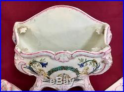 RARE Signed Louis Niel 19th C. French Faience 3 Pc Flower Holder