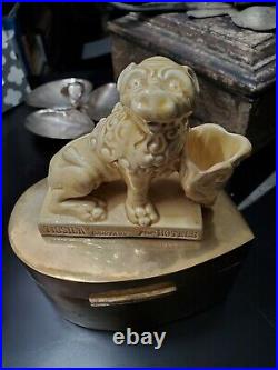 Rare Antique French Ceramic Match Holder For Aux Lions De Faience Toothpicks