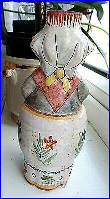 Rare Antique French Faience Character Pichet Pot Malicorne Type Jar A