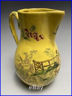 Rare Antique French Faience Veuve Perrin Yellow Jug Pitcher