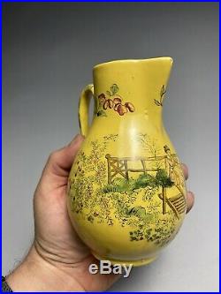 Rare Antique French Faience Veuve Perrin Yellow Jug Pitcher