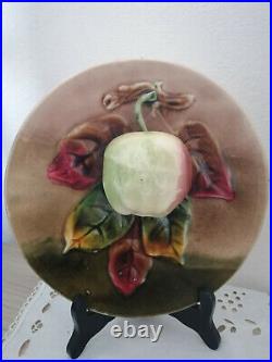 Rare Antique French Handmade Majolica Plate, Optical Illusion Sculpture Apple