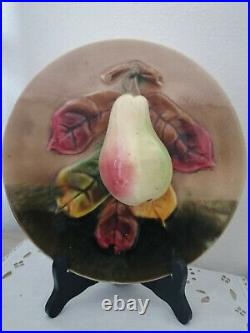 Rare Antique French Handmade Majolica Plate, Optical Illusion Sculpture Pear
