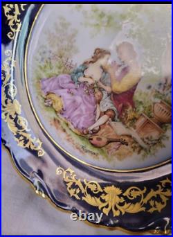 Rare Antique French Haviland Balloon Faience Plate Hand-Painted Gold Encruste