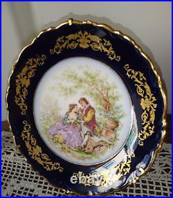 Rare Antique French Haviland Balloon Faience Plate Hand-Painted Gold Encruste