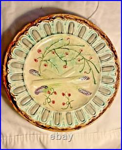 Rare Antique French Majolica Asparagus Plate 9.5 inches