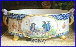 Rare Antique French Quimper Majolica Faience Jardiniere! Marked Hb Only, 19th C